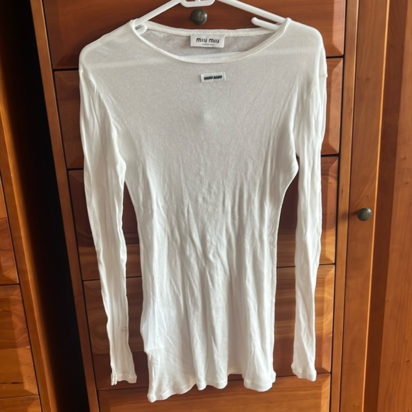 Miu Miu | Dresses | Miu Miu Logo Patch Ribbed Knit Jersey Dress White Size  M Sheer | Poshmark